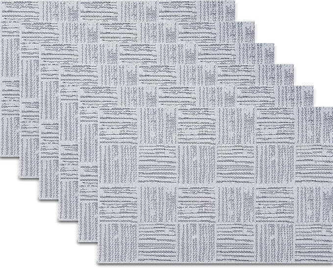 Placemats Set of 6 Plastic Vinyl Place Mats for Dinner Table, No-Slip Wipeable Table Mats Daily Use Patio Kitchen Decoration (18"x12", Grey)