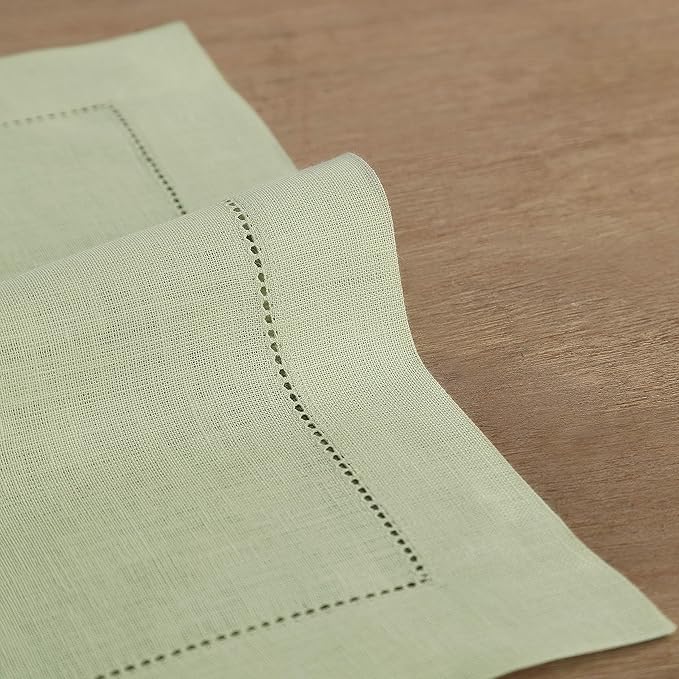 Solino Home Linen Placemats Set of 4 - Classic Hemstitch Sage Green Placemats 14 x 19 Inch - 100% Pure Linen Table Mats for Winter, Spring, Easter, St Patricks Day
