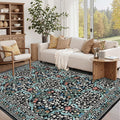 GarveeHome 6x9 Washable Area Rug for Living Room, Floral Dining Room Rugs for Under Table, Low Pile Non-Slip Stain Resistance Floor Carpet for Bedroom, Black