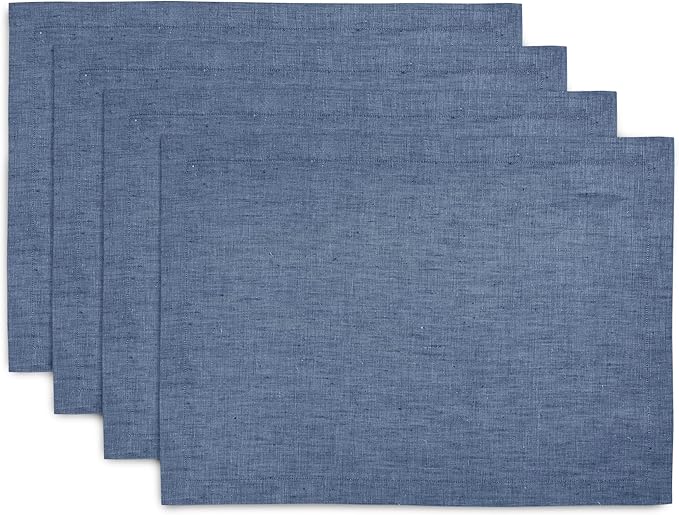 Solino Home Linen Cloth Placemats Set of 4-100% Pure Linen Blue Denim Placemats 14 x 19 Inch for Winter, Spring, Easter - Athena