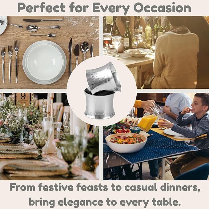 ALPHA Living HOME Metal Napkin Rings Set of 12 - Silver Drum-Shaped Handcrafted Serviette Holders for Dinners, Holidays, Weddings, Family Gatherings - Elegant Aluminum Table Decor for Everyday Use