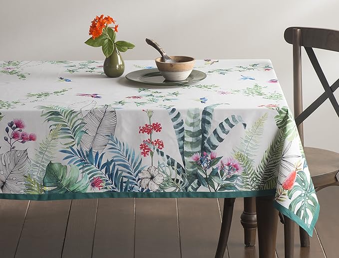 Maison d' Hermine Table Cloth Rectangle Table 100% Cotton 70 x 108 Inches Tablecloth Reusable Decorative for Dining Room Farmhouse Home Valentines Day Decorations Spring Summer - Tropiques
