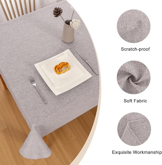 Hiasan Faux Linen Rectangle Tablecloth - Wrinkle and Stain Resistant Washable Table Cloth for Kitchen Dining Room Holiday Table Cover for Party Dinner, Stone, 52 x 70 Inch