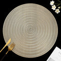 FAVE 8PCS Gold Vinyl Round Placemats, Wheat Sheaf Design 15 Inch Placemats Set of 8 Washable for Dining, Events, Banquet, Home & Daily Use (Gold Wheat,8pcs)