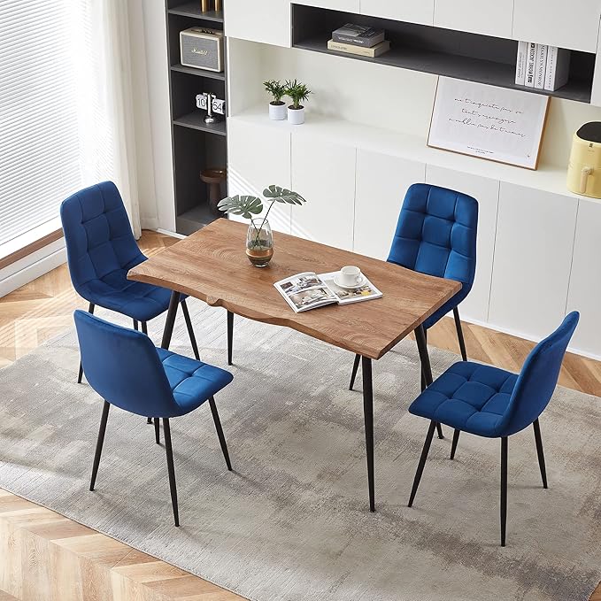 Rectangular Dining Table Set with Upholstered Chairs - Modern Kitchen Table and Chairs Set of 4 for Small Spaces - Blue