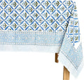 ATOSII Netta Blue 100% Cotton Rectangle Spring Tablecloth, Handblock Floral Linen Table Cloth for Kitchen Dining Table I Parties Weddings Outdoors Home Decor 72 X 120 Inches I 10 Seater