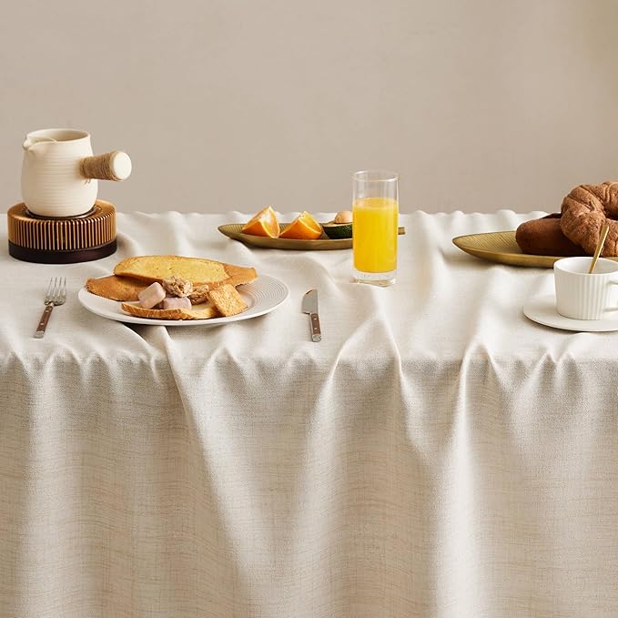 Linen Tablecloth with Tassels, Farmhouse Style Light Beige Tablecloth, Water Resistant Burlap Tablecloths for Rectangle Table, 60x84 Inch Light Tan