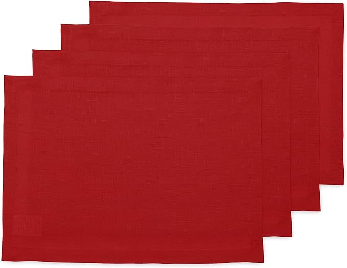 Solino Home Linen Red Placemats Set of 4-100% Pure Linen Placemats 14 x 19 Inch for Valentines, Winter - Fete