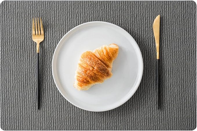 Jovono Faux Leather Placemats Set of 8, Waterproof Washable Table Mats, Easy-Clean Heat Resistant Kitchen Vinyl Place Mat for Dining Table, Restaurant, Indoor, 17.8"x11.8", Gray
