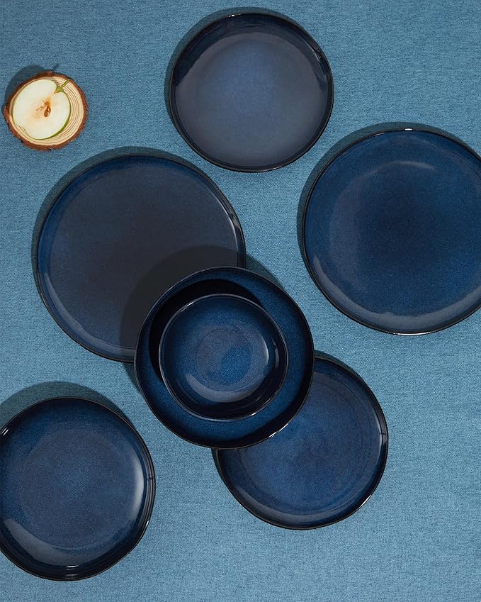 Ceramic Dinnerware Sets, Microwave Safe Plates and Bowls Sets, Kitchen Dishes Set for 4, Unbreakable & Dishwasher Safe Tableware, Everyday Use, Starry Blue