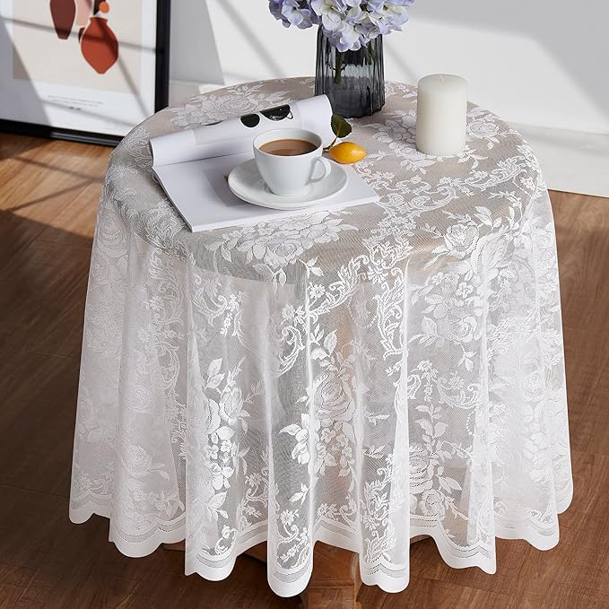 Warm Home Designs 36 Inch Round Tablecloth with English Rose Design. Use as Round Small Tablecloth, Lace Small Tablecloth or Coffee Table Cover. Small Ivory Tablecloth for 2-4 Guests. LTC Ivory 36"