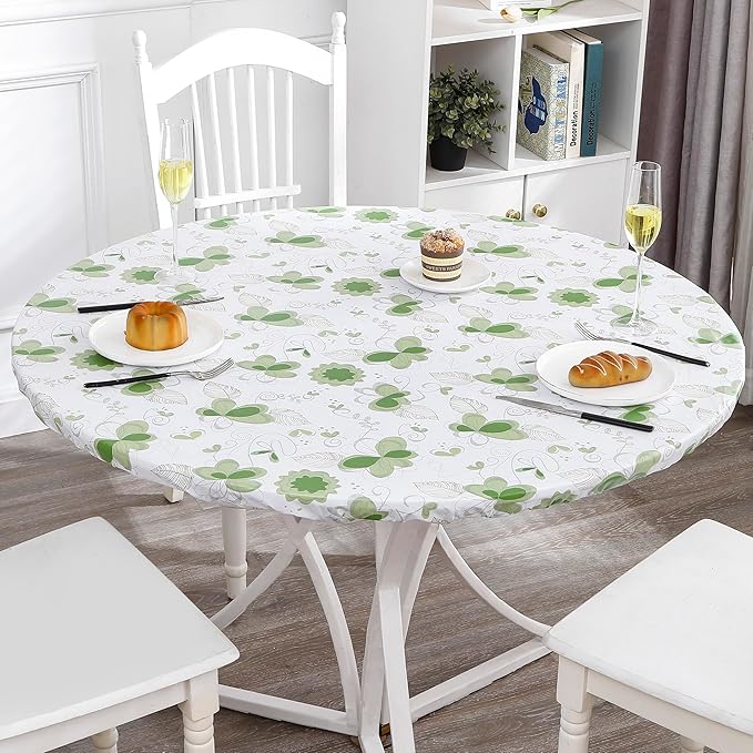 Walrus Round Vinyl Fitted Tablecloth with Flannel Backing Elastic Edge Design Table Cover Waterproof Oil-Proof PVC Table Cloth Stain-Resistant Best for 32"-36" Round