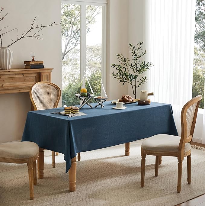 Linen Tablecloth for Rectangle Table, 60x84 Inch Navy, Farmhouse Style Navy Blue Tablecloth, Water Resistant Burlap Tablecloths for Dining Table Farmhouse Kitchen