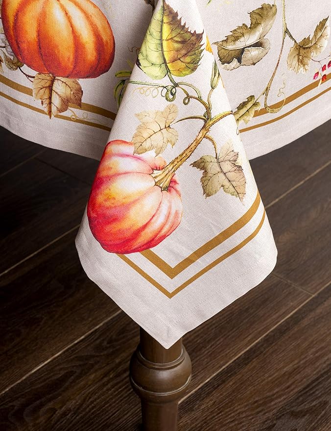Maison d' Hermine Table Cloth Rectangle Table 100% Cotton 54 x 72 Inches Fall Tablecloth Reusable Everyday Use for Thanksgiving Christmas Decorations Dining Farmhouse Party (Potiron)