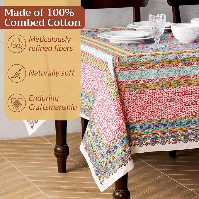 Maison d' Hermine Premium Table Cloth Rectangle Table 100% Combed Cotton 120 x 70 Inches Tablecloth Reusable Decorative for Dining Room, Farmhouse, Home, Party, Festive & Wedding - Lauris