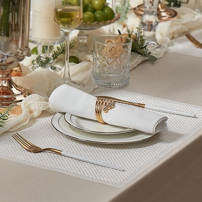 Leetaltree Luxury Crystal White Sequin Placemats Set of 4 - Waterproof Washable for Wedding, Anniversary, Daily Use - Sparkling Table Decor - Hand-Cut