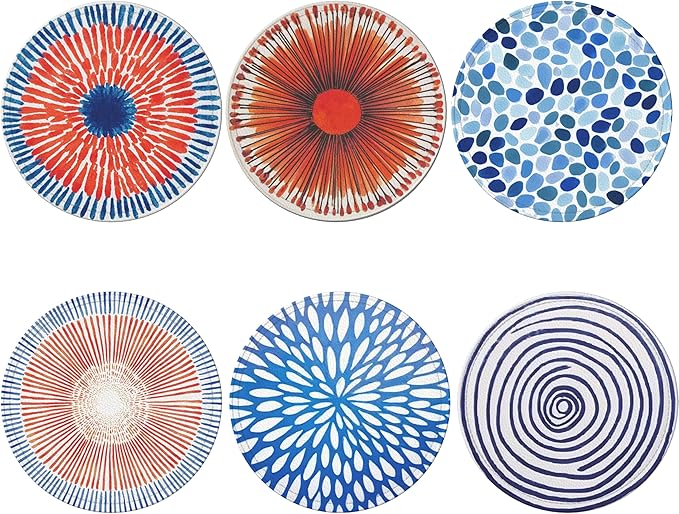 Mid Century Coasters Leather Round Drink Coasters 6 Pcs Set with Holderor for Cup Drink Coffee Table Bar Home Decor