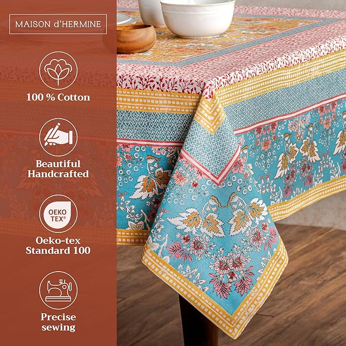 Maison d' Hermine Table Cloth Rectangle Table 100% Cotton 60 x 108 Inches Tablecloth Reusable Decorative for Dining Room Farmhouse Home Valentines Day Decorations Spring Summer - Marquise