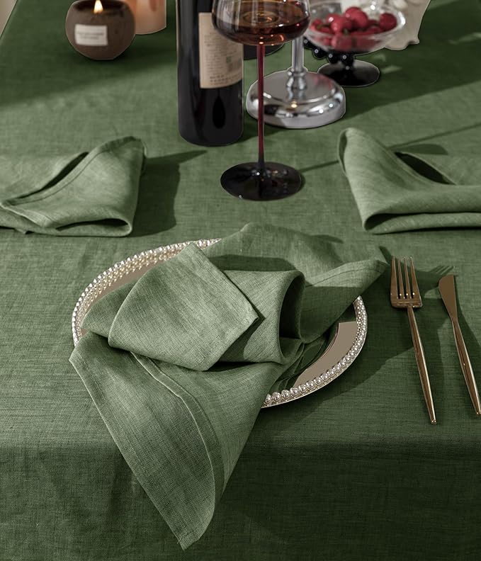 Talasily Linen Tablecloth 100% Pure Linen Table Cloth 60x120 Inches Rectangle Tablecloths Washable Cloths for Kitchen, Dining, Buffet Parties, Holidays, Picnic,Weddings and Restaurants-Forest Green
