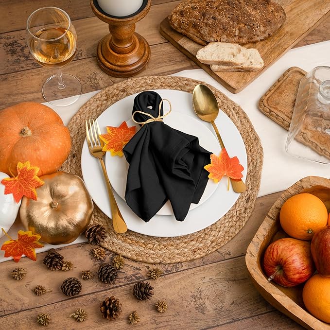 Blue Needles Solid Cloth Napkins Set of 6 Black 100% Cotton Dinner Napkins 18x18 inches - Soft, Reusable, Absorbent & Washable Linen, Ideal for Christmas Events, Parties & Everyday Use