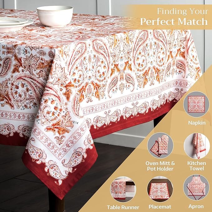 Maison d' Hermine Table Cloth Square Table 100% Cotton 54 x 54 Inches Fall Tablecloth Reusable Everyday Use for Thanksgiving Christmas Decorations Dining Farmhouse Party (Orient)