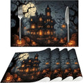 Halloween Horror Castle Placemats Set of 4 Washable Table Place Mats for Dining Kitchen Party Decor