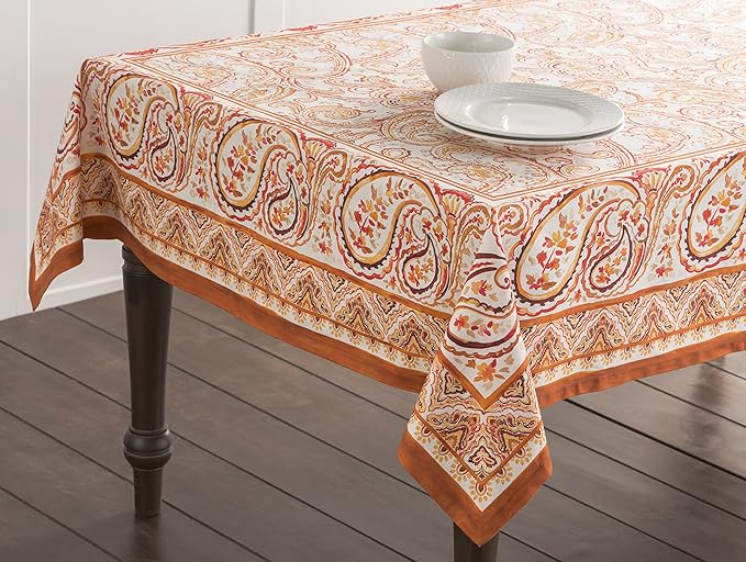 Maison d' Hermine Table Cloth Rectangle Table 100% Cotton 60 x 120 Inches Fall Tablecloth Reusable Everyday Use for Thanksgiving Christmas Decorations Dining Farmhouse Party (Palatial Paisley)