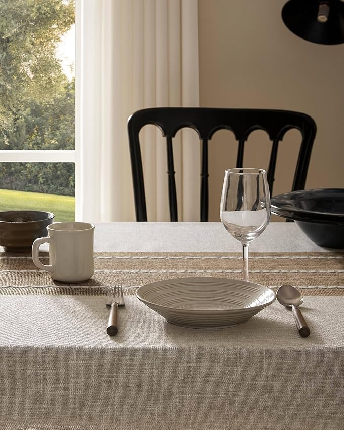 ZeeMart Contrast Linen Table Cloth Square Table Cloths 52x52 Inch Brown, Farmhouse Style Heavy Weight Beige Tablecloth, Water Resistant Burlap Tablecloths