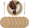 Kochorie Set of 6 Round Woven Placemats - 12 Inch Natural Boho Rattan Wicker Table Mats for Home Dining Table