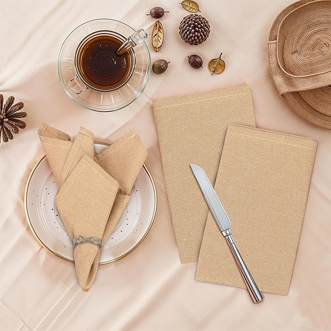 Ruvanti Cloth Napkins Set of 6, 18x18 Reusable Napkins Cloth Washable, Soft & Durable Table Napkin, Poly Cotton Fabric Dinner Napkins for Parties, Christmas, Thanksgiving, Weddings - Honey