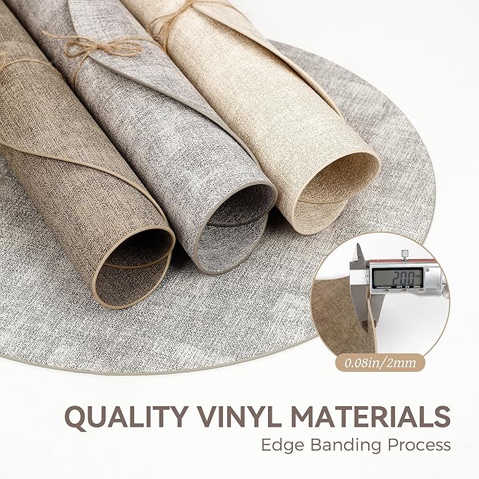 13" Round Placemats Set of 6, Reversible Faux Leather Heat Resistant Table Mats, Waterproof Oilproof Wipeable Table Protective Placemats for Vinyl, Washable for Indoor & Outdoor Use (6, Light Coffee)