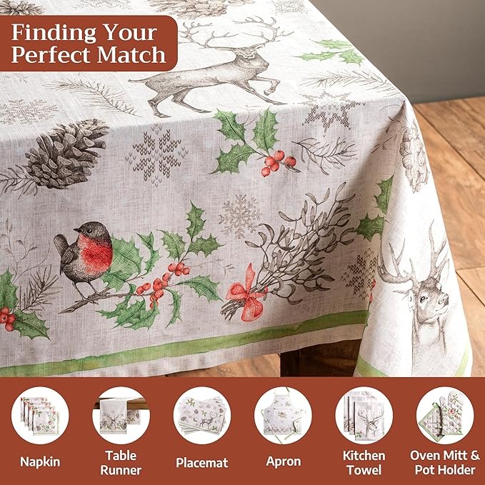 Maison d' Hermine Table Cloth Square Table 100% Cotton 54 x 54 Inches Fall Tablecloth Reusable Everyday Use for Thanksgiving Christmas Decorations Dining Farmhouse Party (Christmas Dew)
