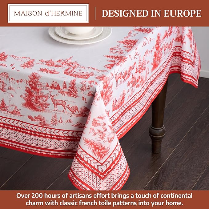 Maison d' Hermine Table Cloth Rectangle Table 100% Cotton 54 x 72 Inches Fall Tablecloth Reusable Everyday Use for Thanksgiving Christmas Decorations Dining Farmhouse Party (Winter Jouy)