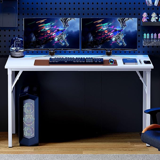 Need Folding Computer Desk, Large 60 inches Folding Table for Home Office, No Install Needed Foldable Writing Table Desk, White