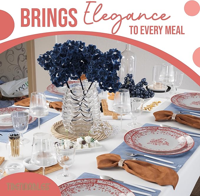 Trendables Disposable Plates For Party Supplies | Pink Floral Plastic Plates For Wedding 40 Pcs - 20 X 8 & 20 X 10 Dinner Plate Sets | Floral Plate Set Disposable Plastic Dinnerware Sets