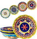 UNICASA Ceramic Pasta Bowls Set, 27 oz Cereal Bowls Set of 4, Porcelain Colorful Bowls for Salad, Soup, Noodle, Boho Style, Dishwasher & Microwave Safe