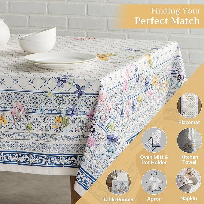 Maison d' Hermine Table Cloth Rectangle Table 100% Cotton 60 x 90 Inches Tablecloth Reusable Decorative for Dining Room Farmhouse Home Valentines Day Decorations Spring Summer - Faience