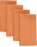 Solino Home Linen Napkins Set of 4 - Classic Hemstitch 100% Pure Linen Pumpkin Dinner Napkins Cloth 20 x 20 Inch - Handcrafted and Machine Washable