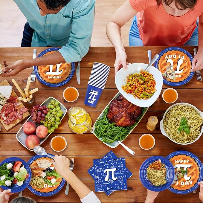 Kochorie 96 Pieces Pi Symbol Pie Plates and Napkins Party Supplies Happy Pi Day Disposable Tableware Set Include 9 Inch/7 Inch Paper Plates Cups Napkins Serve 24 Guest for Math Theme Party Decor