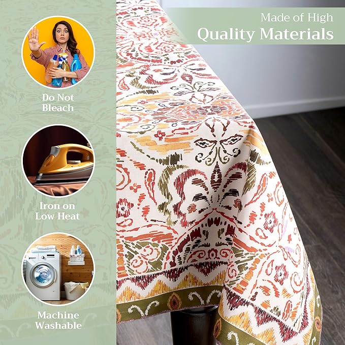 Maison d' Hermine Table Cloth Rectangle Table 100% Cotton 54 x 72 Inches Fall Tablecloth Reusable Everyday Use for Thanksgiving Christmas Decorations Dining Farmhouse Party (Damask)