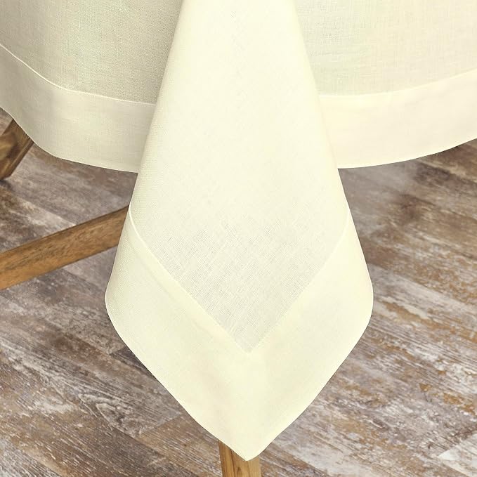 D'Moksha Homes Linen Cream Tablecloth 60 x 132 Inch - 100% Pure Linen Rectangular Tablecloth - Machine Washable Table Cloth for Spring, Easter