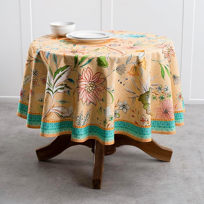 Maison d' Hermine Table Cloth Round Table 100% Cotton 63 Round Inches Tablecloth Reusable Decorative for Dining Room Farmhouse Home Valentines Day Decorations Spring Summer - Luxury Loft - Peach