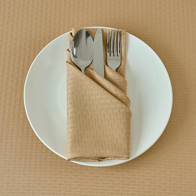 maxmill Cloth Napkins 20 x 20 Inch Weaved Texture Pattern Soft Comfortable and Luxury Serviette for Restaurant Family Dinners Weddings Parties and Banquets Set of 4 Pieces, Beige