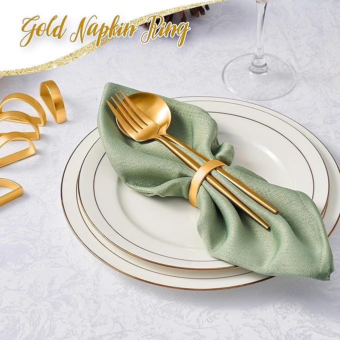 APTWOW Gold Napkin Rings Set of 6, Semicircle Metal Gold Napkin Holder Buckles, Fall Thanksgiving Christmas Napkin Rings for Dinner Table Decor, Wedding, Banquet, Valentines Day
