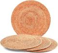 Vagabond House Handmade Rattan Chargers - Set of 4 Large, Durable, Natural Woven Wicker Rattan Placemats for Dinner Plates with Pewter Anchor - Perfect for Beach Home, Ocean and Coastal Themes
