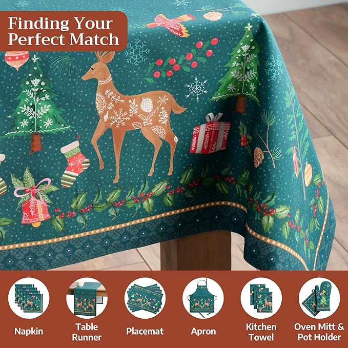 Maison d' Hermine Table Cloth Rectangle Table 100% Cotton 70 x 120 Inches Fall Tablecloth Reusable Everyday Use for Thanksgiving Christmas Decorations Dining Farmhouse Party (Hygge Christmas)