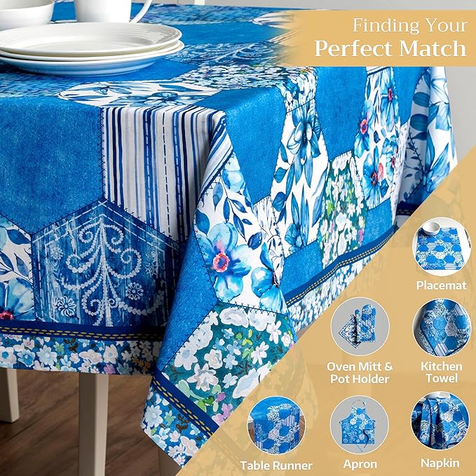 Maison d' Hermine Table Cloth Rectangle Table 100% Cotton 60 x 108 Inches Tablecloth Reusable Decorative for Dining Room Farmhouse Home Valentines Day Decorations Spring Summer - Summer Blues
