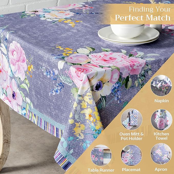 Maison d' Hermine Table Cloth Square Table 100% Cotton 54 x 54 Inches Tablecloth Reusable Decorative for Dining Room Farmhouse Home Valentines Day Decorations Spring Summer- Sweet Rose Lavender - Lush