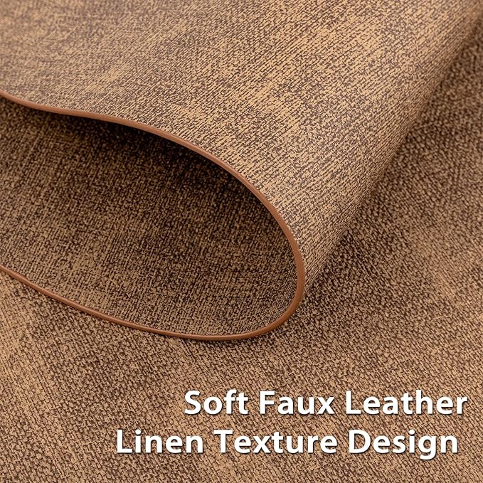 Placemats Set of 8 - Washable Heat Resistant Table Placemats - Wipeable Faux Leather Oval Place Mats, Waterproof Table Mats for Dining Table, Brown