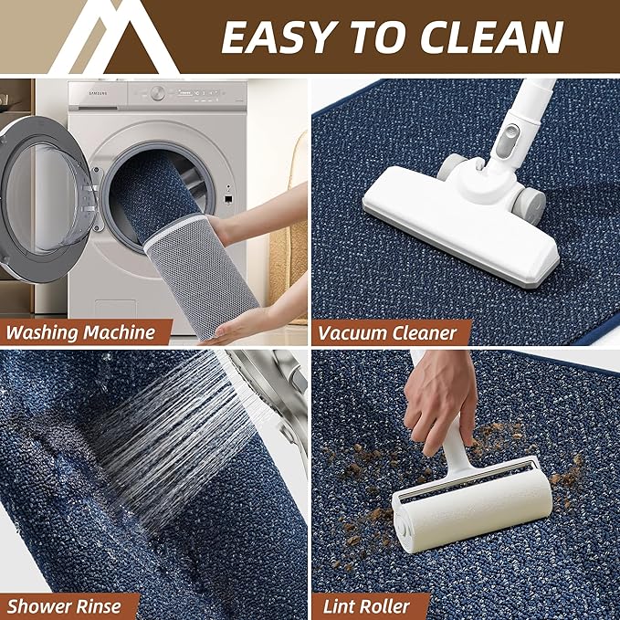 COSY HOMEER Kitchen Rugs Non Slip Washable 24"x36"+24"x60" Absorbent Kitchen Mats for Floor Stain Resistant Kitchen Runner Rug Sets of 2 Kitchen Floor Mats for Sink,Navy Blue